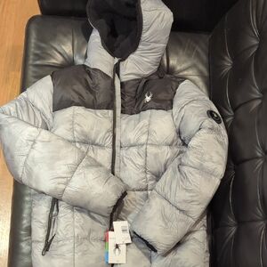 Spyder Men's Silver and Black Puffer Jacket